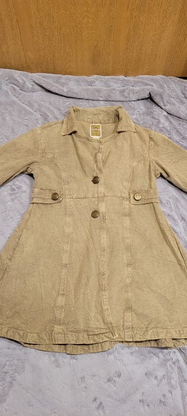 Flashback Tan Cotton Fit Flare Coat Womens M Antique Buttons Boho Cottagecore